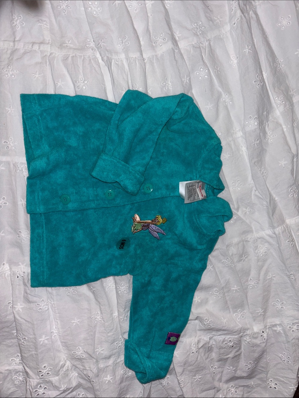 Disney Teal Plush Pea Coat with Embroidered Fairy